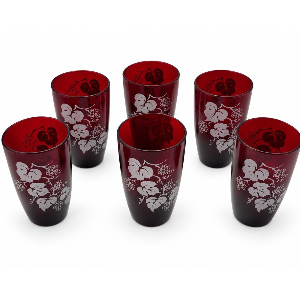 Anchor Hocking Tumblers Set of 6 Royal Ruby Red White Grape Vintage Glass